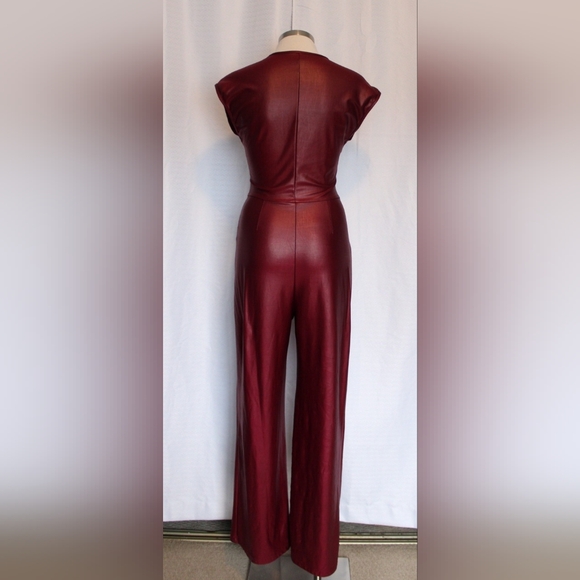 SHEIN Women’s Small Maroon Faux Leather Look Jumpsuit Button Front - Picture 2 of 6